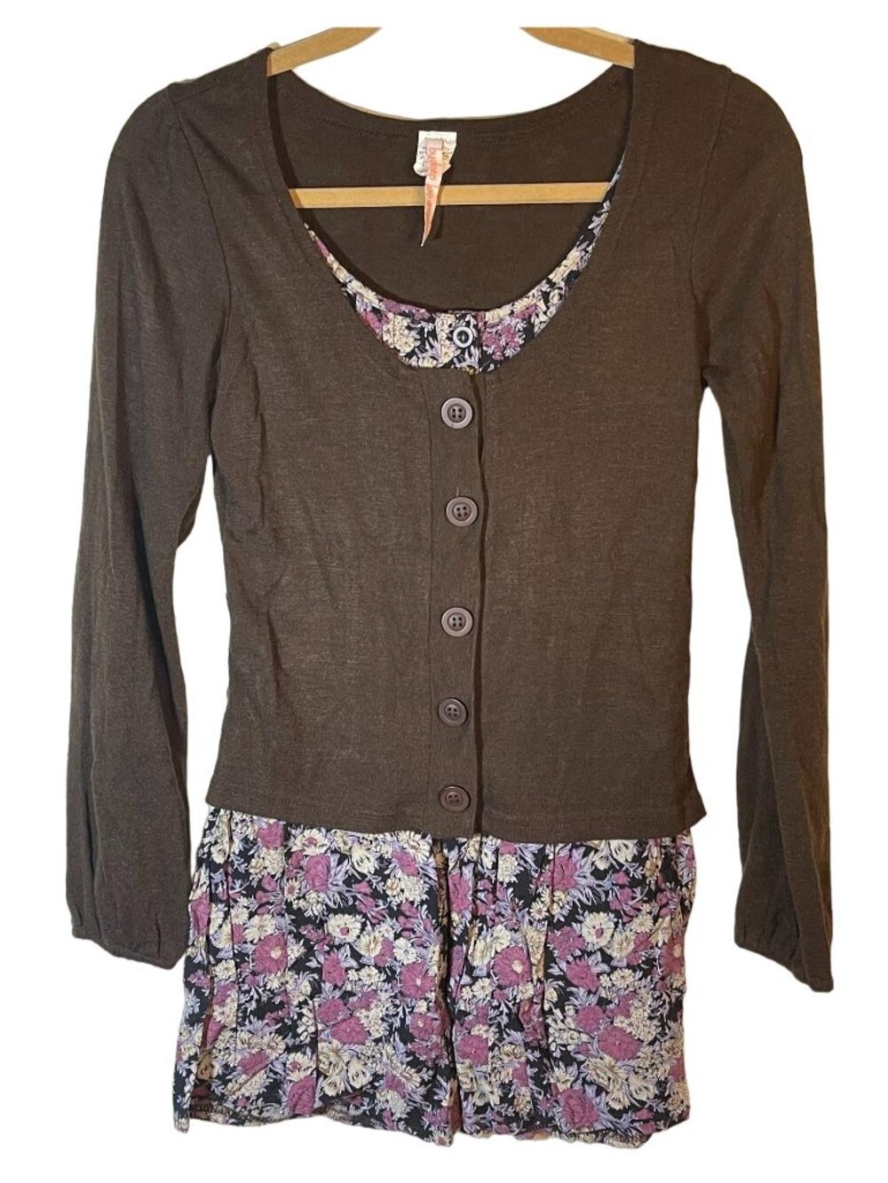 by deep los angeles long sleeve sweater shirt brown button down floral READ